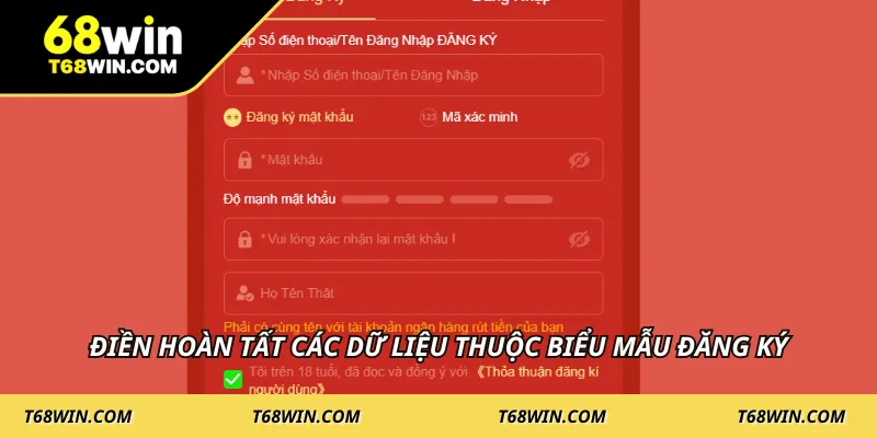 Điền hoàn tất các dữ liệu thuộc biểu mẫu đăng ký
